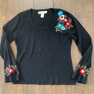 Black Pullover Floral Sweater by Peck & Peck sz M